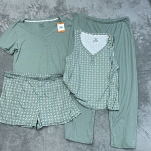 Live 2 Lounge Women's XXL 4PC Ribbed Pointelle Set Green e0964